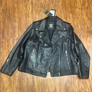Brand new genuine soft black leather Moto jacket.